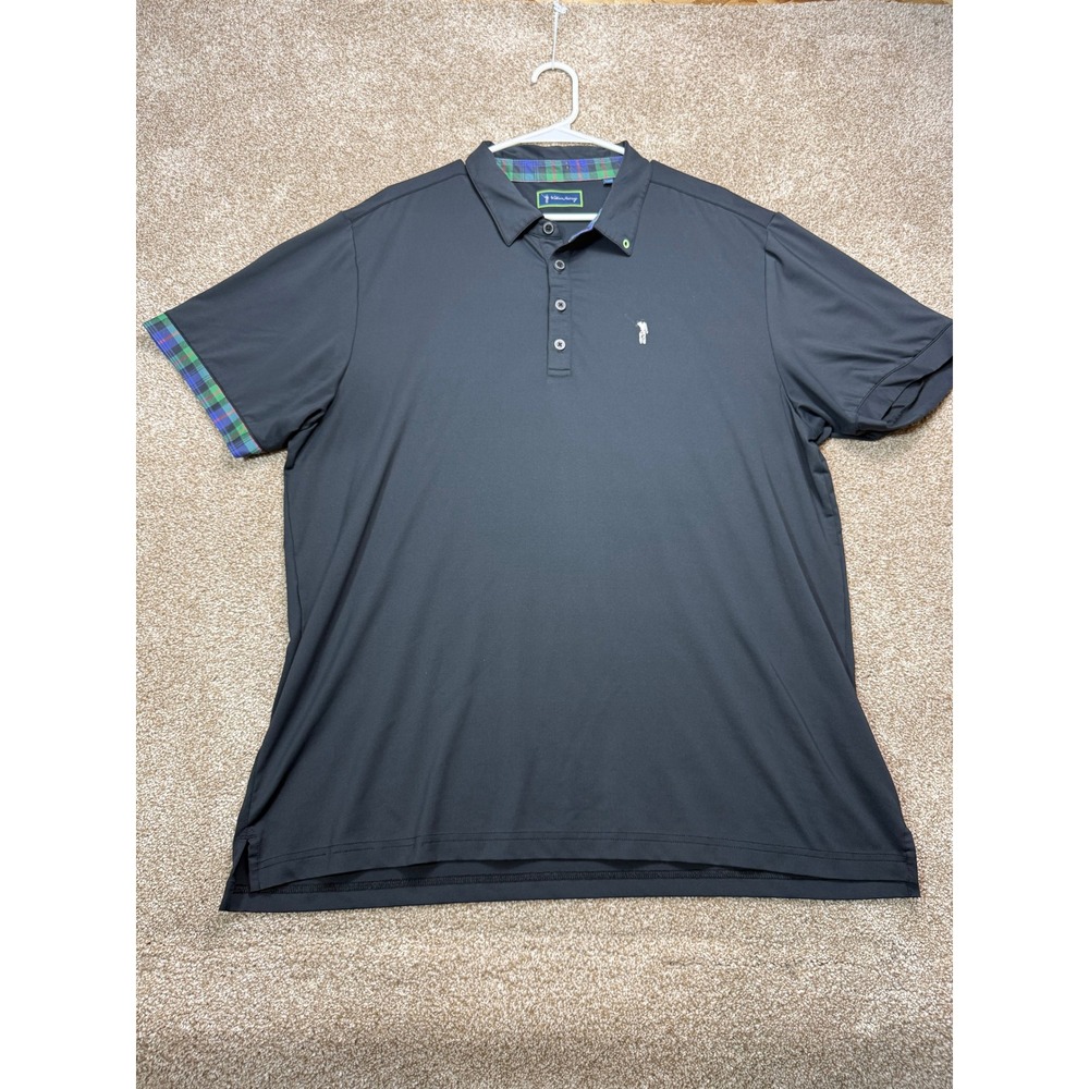 William Murray Mens XL Black Golf Polo Shirt Plaid Trim Short Sleeve Performance